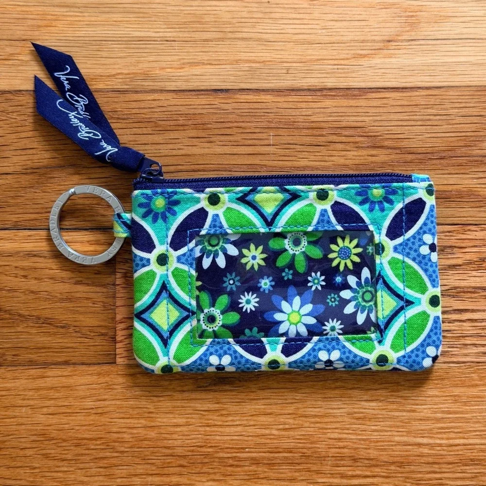 Vera Bradley Daisy Daisy Blue Green Floral Quilted Crossbody Bag and ID Case Set
